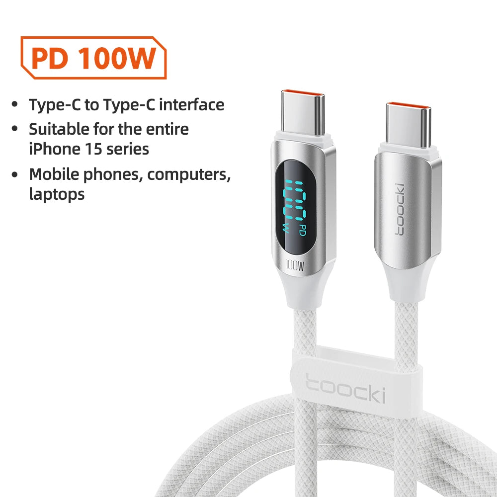 Toocki Cable USB-C 100W PD Carga Rápida Pantalla Digital Mac/iPad