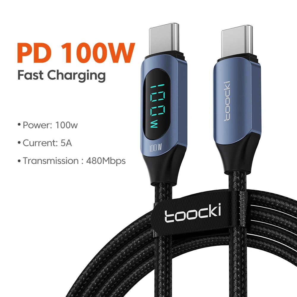 Toocki Cable USB-C 100W PD Carga Rápida Pantalla Digital Mac/iPad