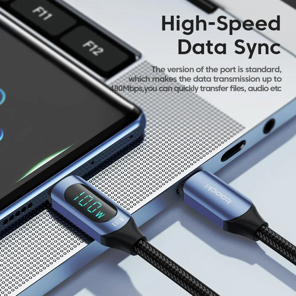 Cable USB C a C 100W PD Carga Rápida Toocki - Pantalla Digital LED