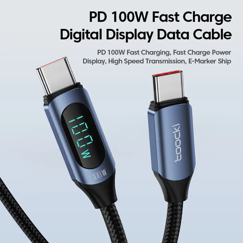 Cable USB C a C 100W PD Carga Rápida Toocki - Pantalla Digital LED