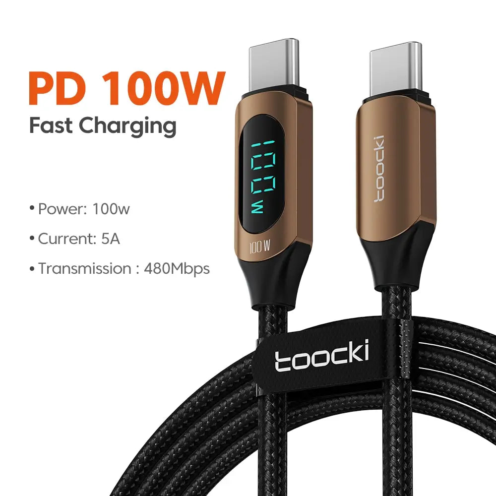 Cable USB C a C 100W PD Carga Rápida Toocki - Pantalla Digital LED