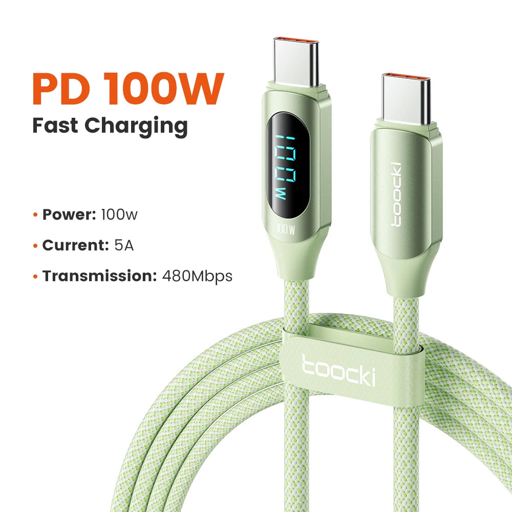 Cable USB C a C 100W PD Carga Rápida Toocki - Pantalla Digital LED