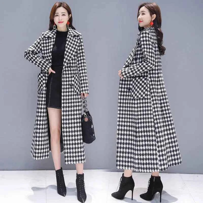 Abrigo Lana Cuadros VWBQNZ Elegante Invierno Mujer Largo Casual