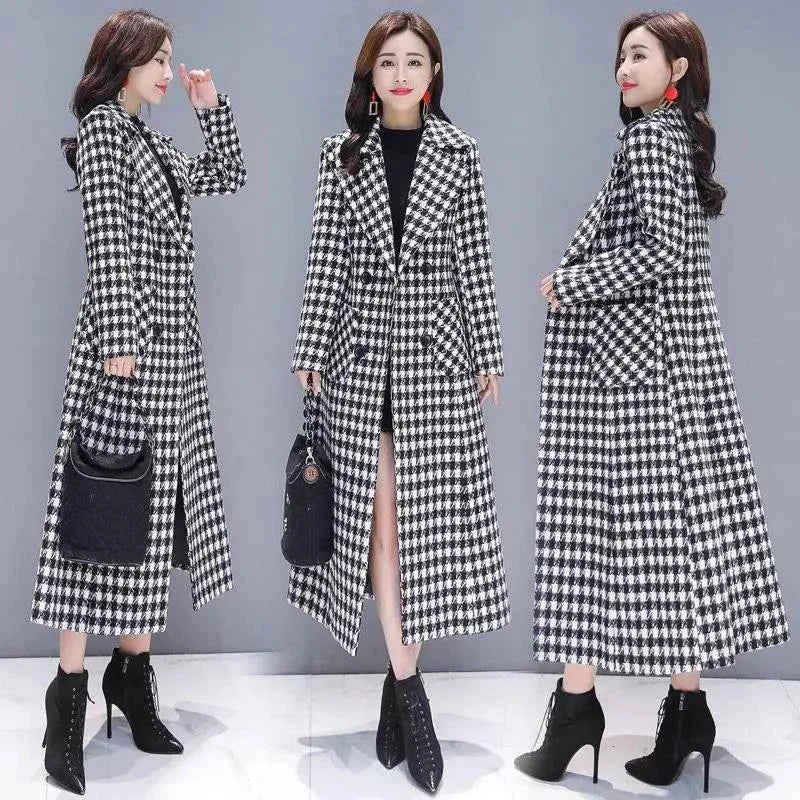 Abrigo Lana Cuadros VWBQNZ Elegante Invierno Mujer Largo Casual