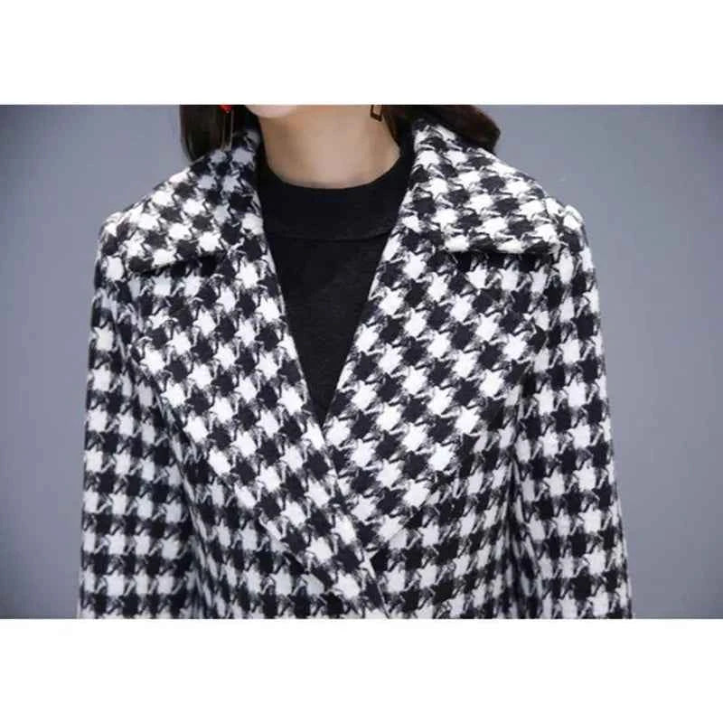 Abrigo Lana Cuadros VWBQNZ Elegante Invierno Mujer Largo Casual