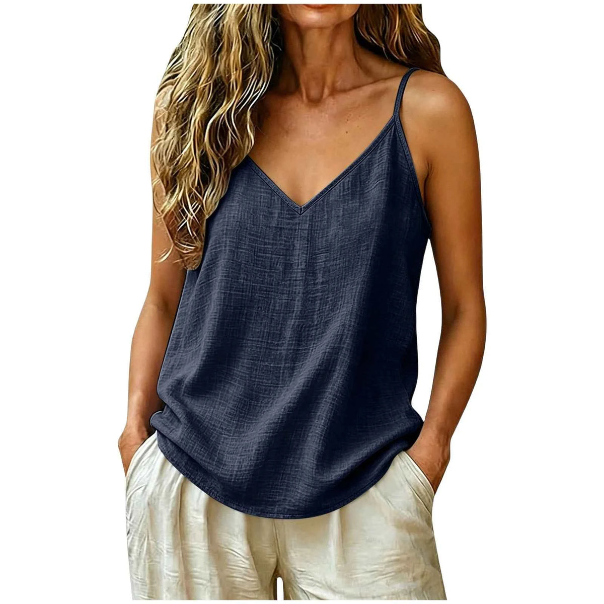 Camiseta Lino Verano Mujer | ZOMAXIUJEE | Tirantes Finos Cuello V