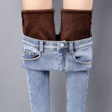 L-blue coffee velvet Pantalones de Invierno by malltor sold by malltor