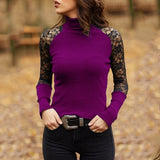 Purple Blusa cuello de tortuga y encaje by malltor sold by malltor