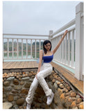 White Pantalones de encaje delgado by malltor sold by malltor