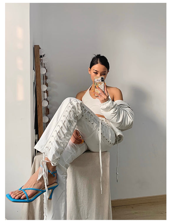 White Pantalones de encaje delgado by malltor sold by malltor