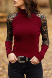 Wine Red Blusa cuello de tortuga y encaje by malltor sold by malltor