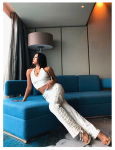 White Pantalones de encaje delgado by malltor sold by malltor